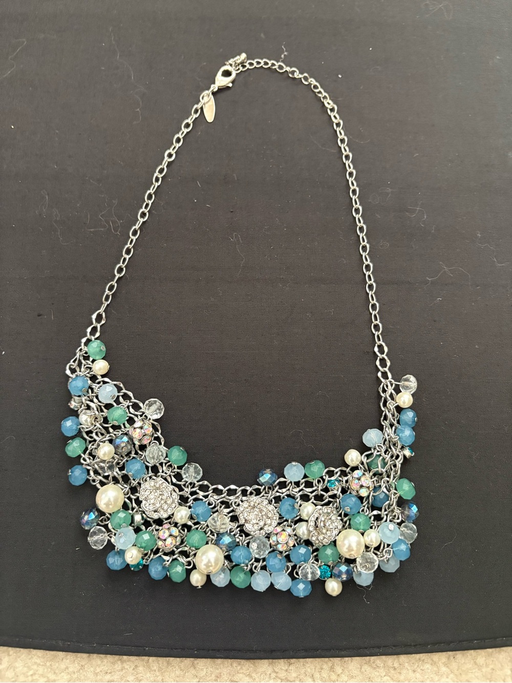 Blue and Teal Crystal Cluster Statement Necklace - Women Jewelry
